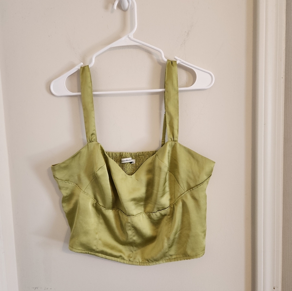 Abercrombie & Fitch Green Satin Crop Cami Large
